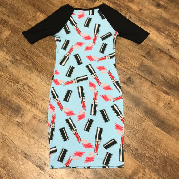 LuLaRoe Julia Lipstick Print Raglan Dress Rare Unicorn - Picture 6 of 6